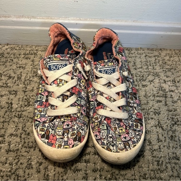 Bobs from Sketchers Memory Foam Beach Bingo Rover Rally Dog Print Slip-Ons - Picture 1 of 9